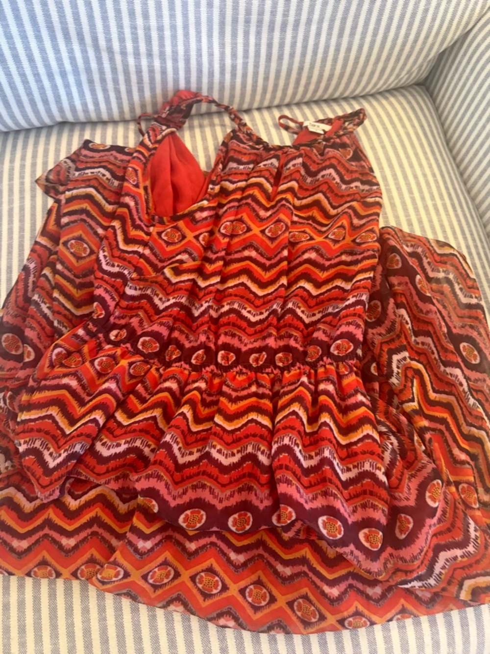 Bar III Vibrant Red & Orange Patterned Maxi Dress Size S